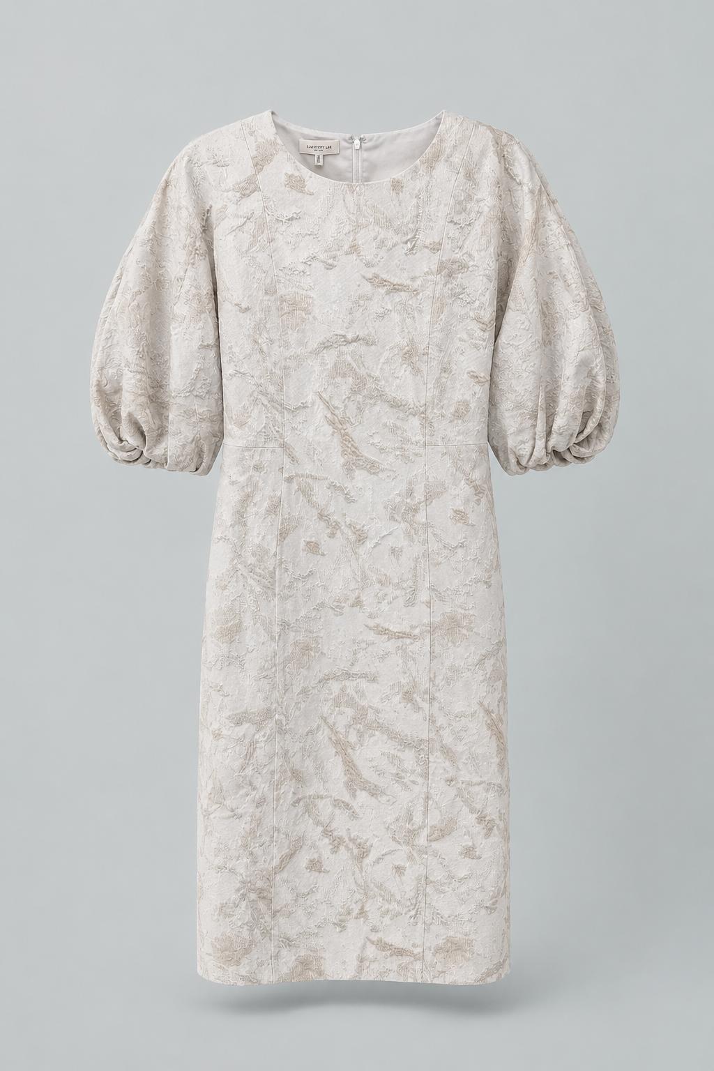 Speckled Glaze Jacquard Balloon Sleeve Dress - Pearl Multi