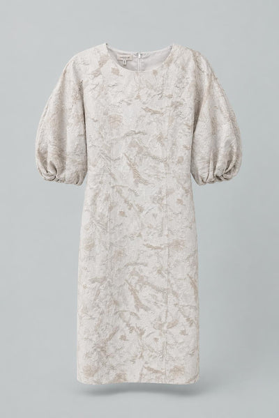 Speckled Glaze Jacquard Balloon Sleeve Dress - Pearl Multi