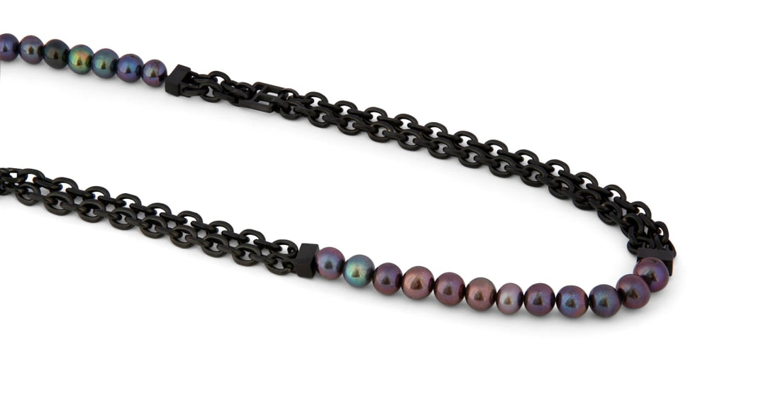 Black Ip Stainless Steel Catena Isaac Necklace With Black Pearls - Black