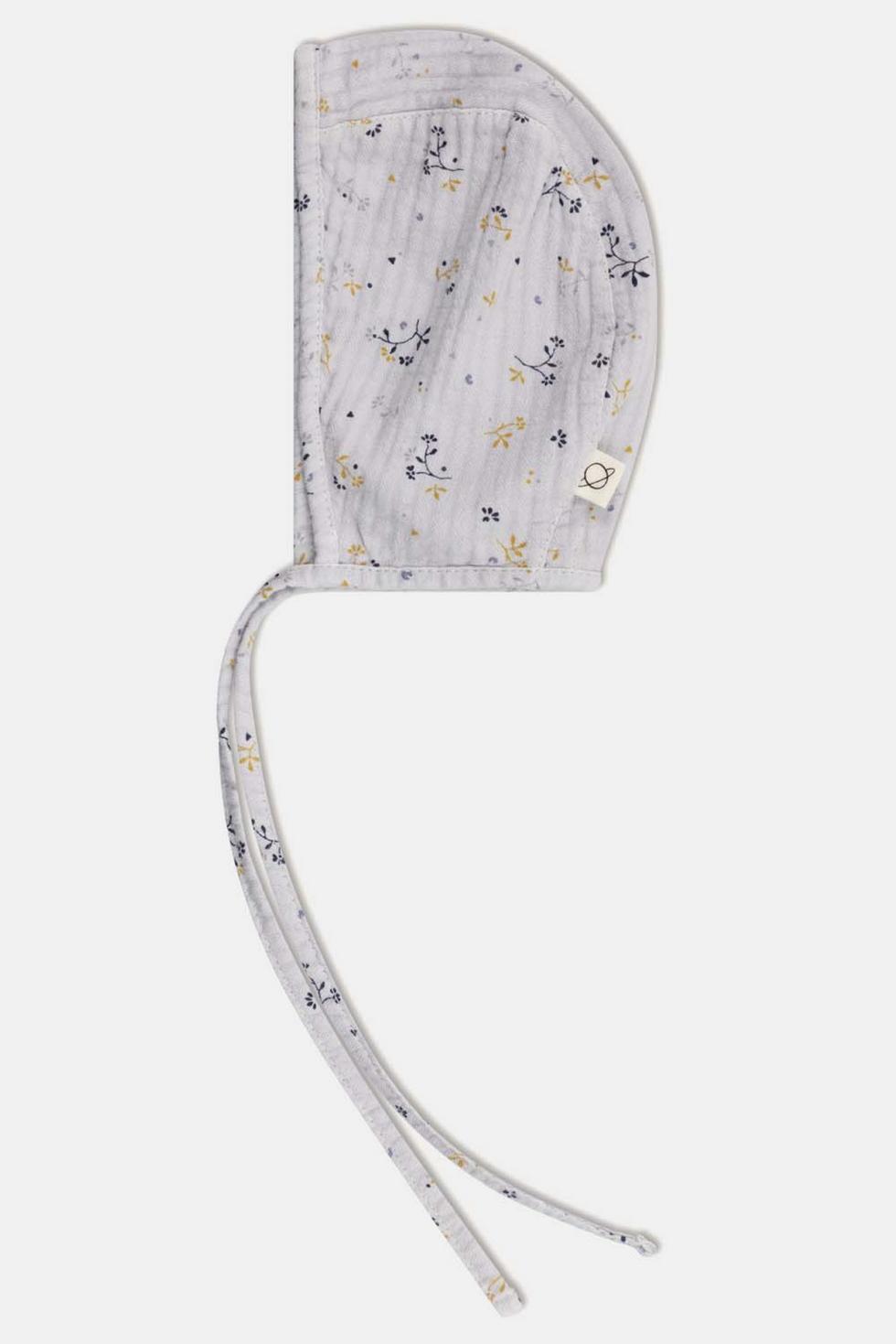 Muslin floral baby bonnet - Soft grey