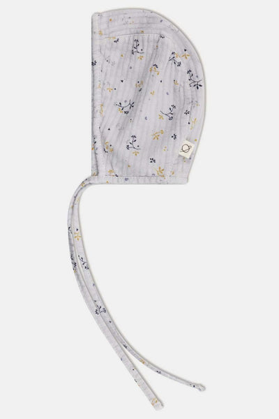 Muslin floral baby bonnet - Soft grey