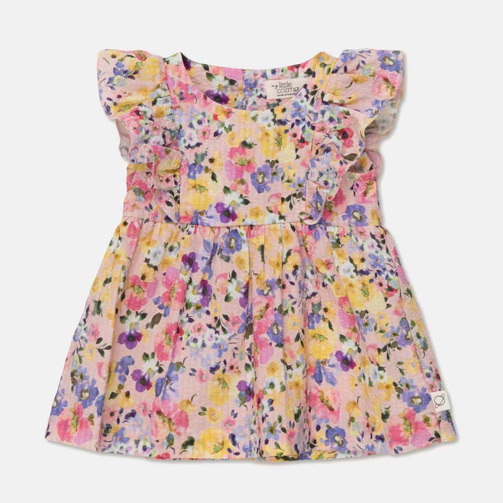 Seersucker Floral Baby Dress & Baby Bloomers Dresses + Skirts My Little Cozmo 