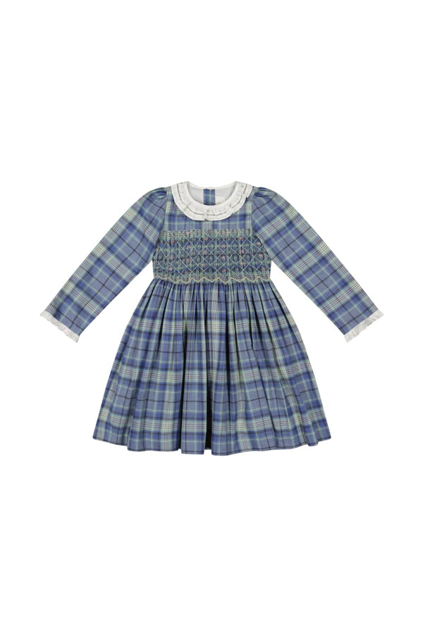 Heidi Tartan Smocked Dress - Plaid/Blue/Navy/Green