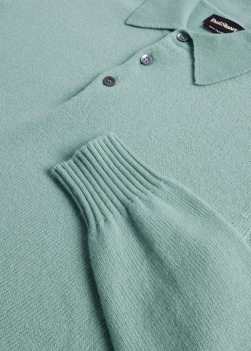 Cashmere Long Sleeve Polo - Sage