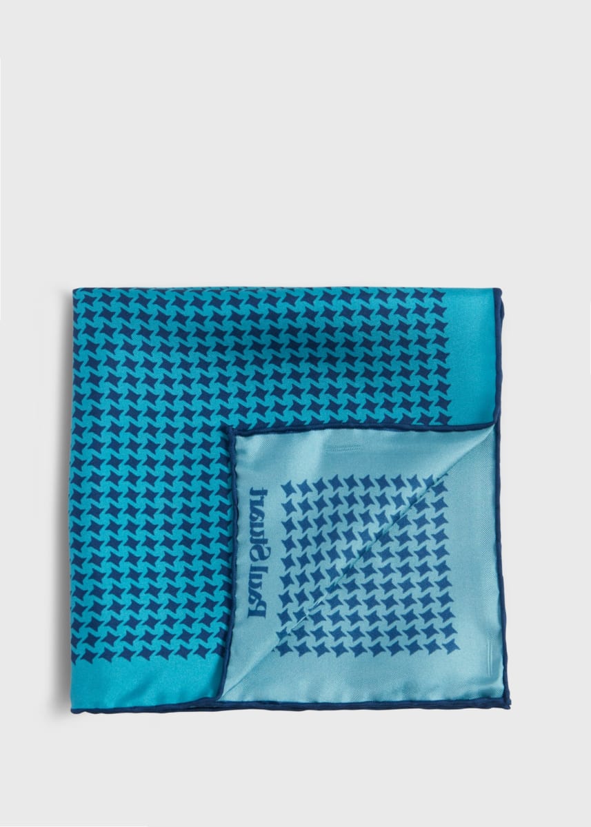 Printed Silk Houndstooth Pocket Square - Teal
