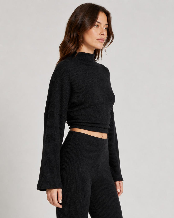 Ribbed Textured Open Back Top - Black