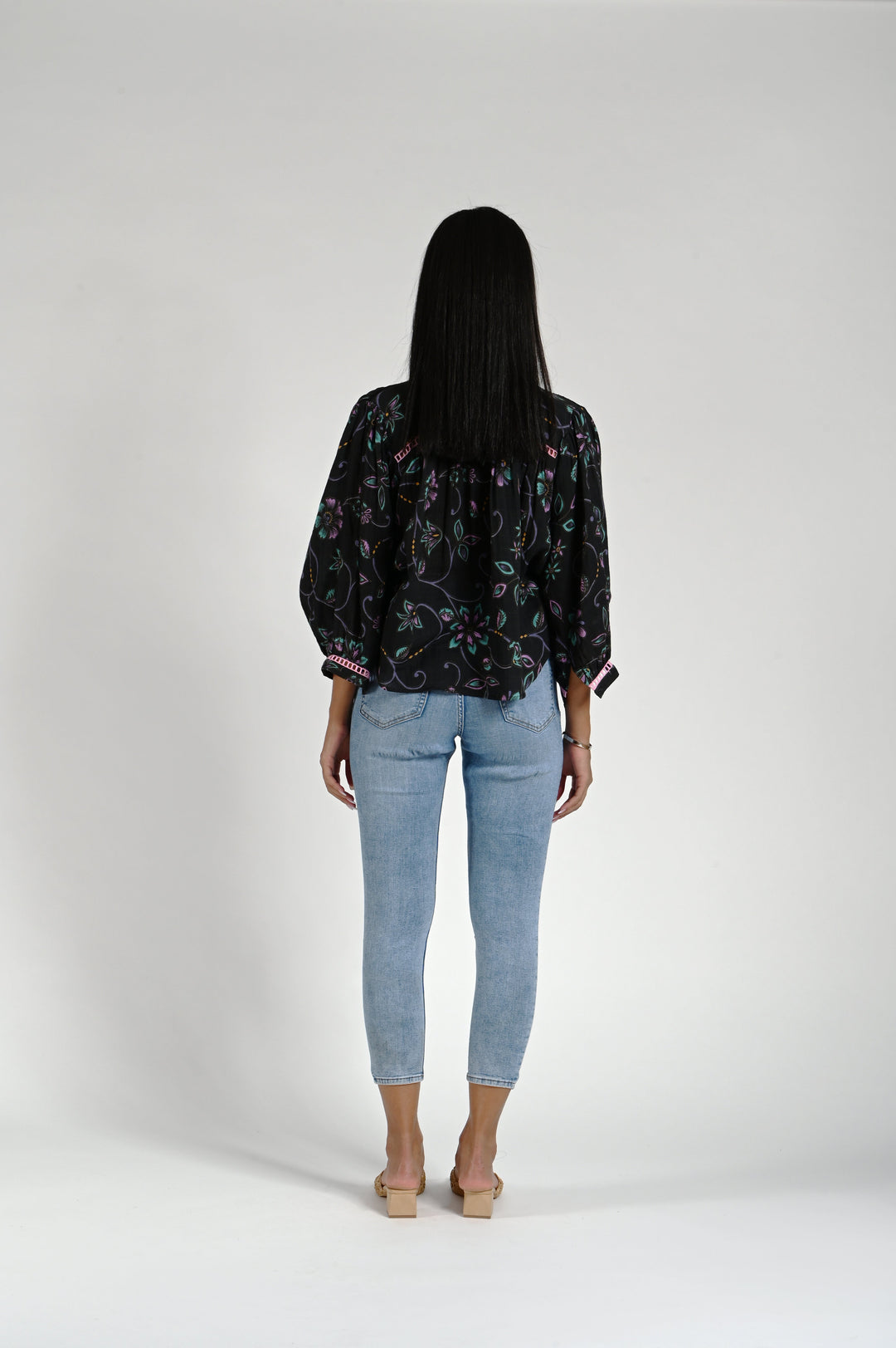 Carina Blouse - Black Floral Multi