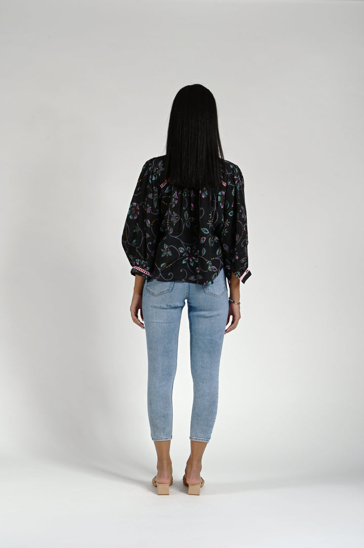 Carina Blouse - Black Floral Multi