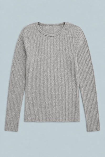 Ribbed Long Sleeve Tee - Heather Gray