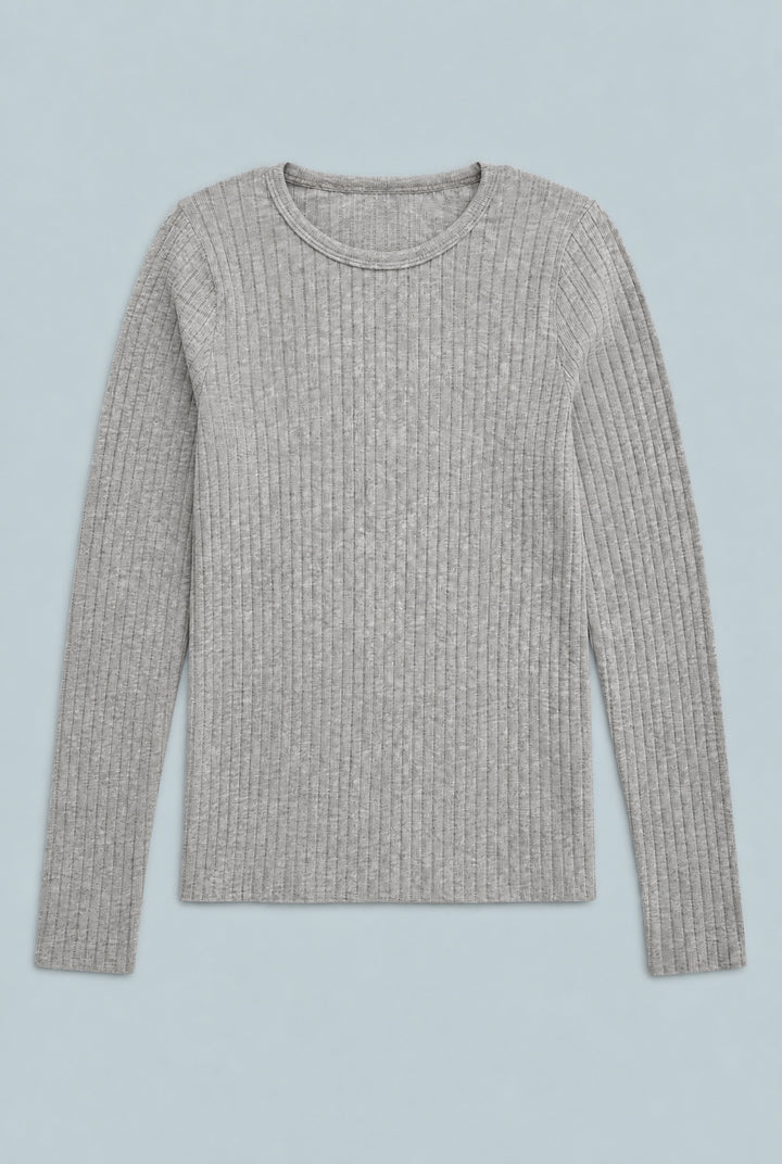 Ribbed Long Sleeve Tee - Heather Gray