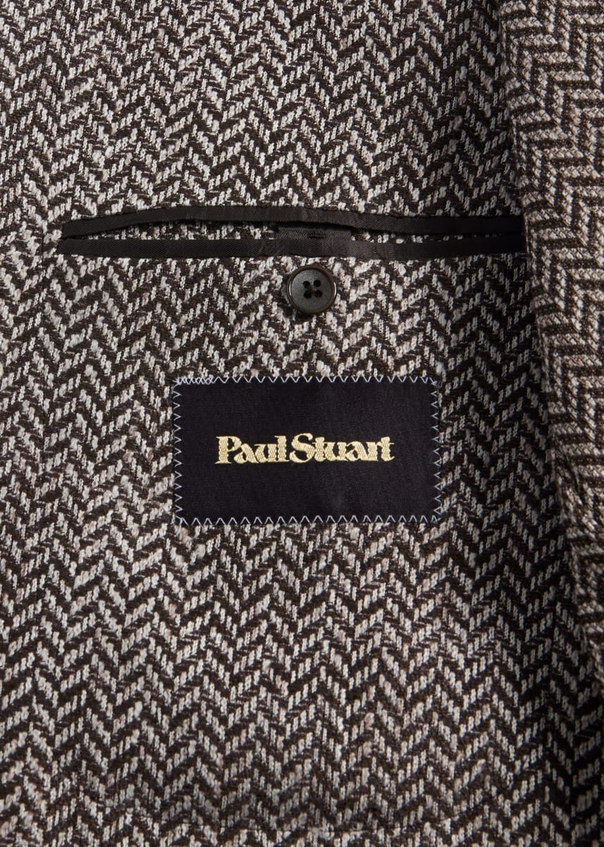 Silk & Linen Herringbone Jacket - Brown