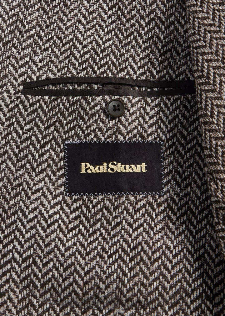 Silk & Linen Herringbone Jacket - Brown