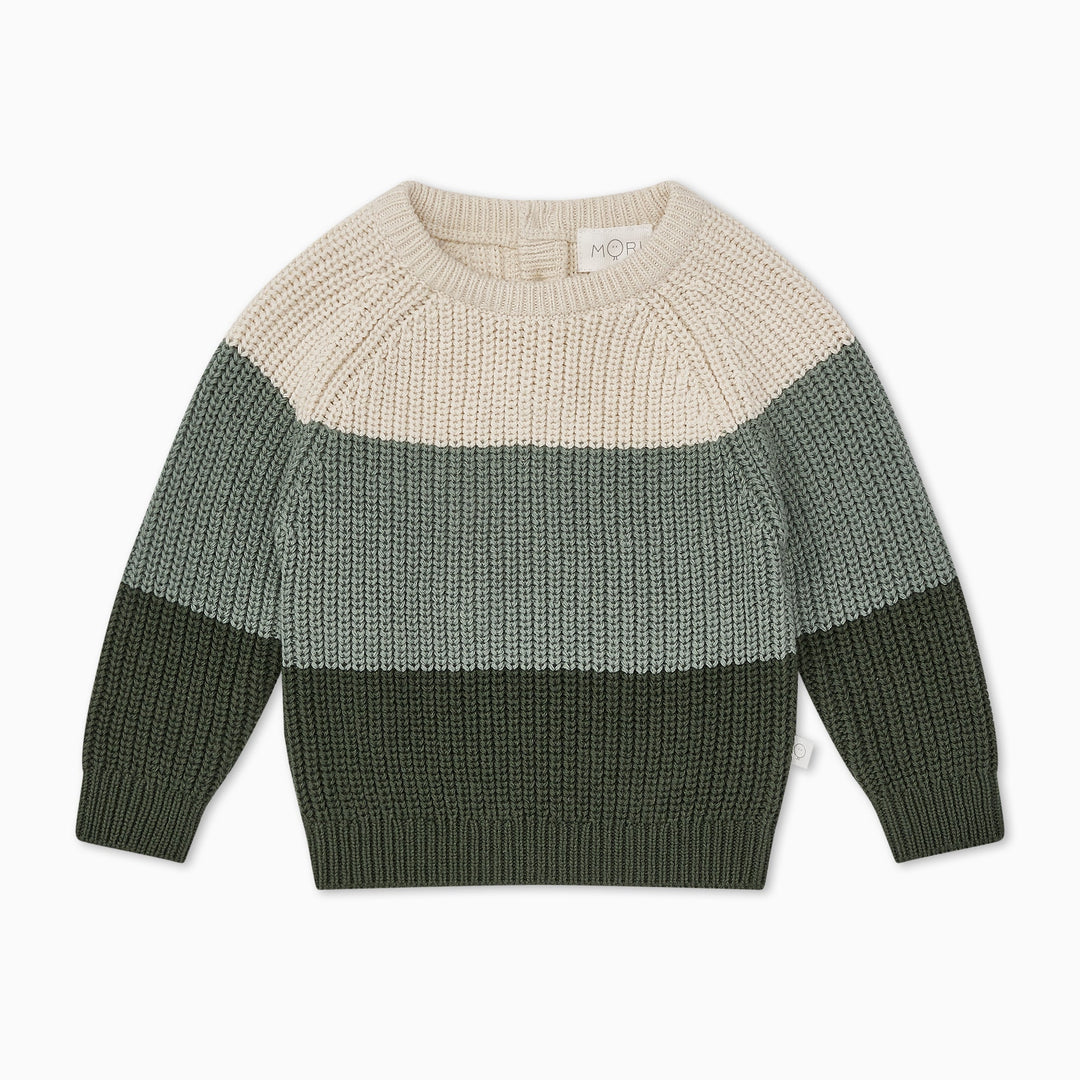 Knitted Colourblock Jumper - Green