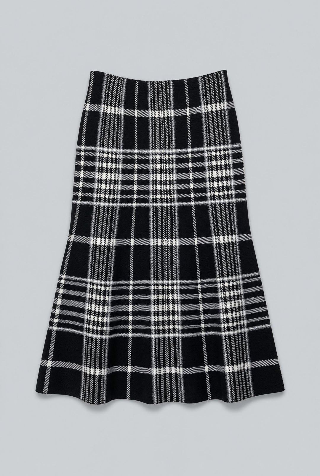 The Rory Flare Knit Skirt With Jacquard - Black Plaid