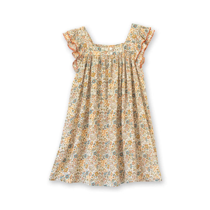 Girls' Square Neck Flutter Sleeves Dress - Cottonfield Floral