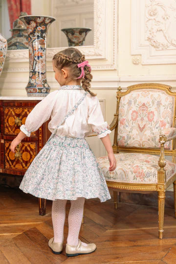 Marie Smocked Skirt & Blouse - Blue Floral