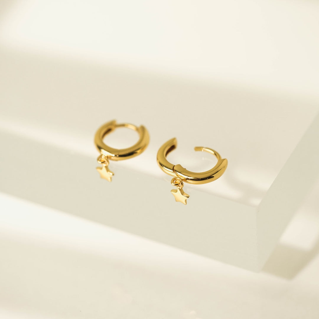 Star Charm Huggie Drop Hoop Earrings