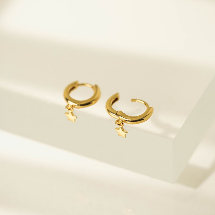 Star Charm Huggie Drop Hoop Earrings