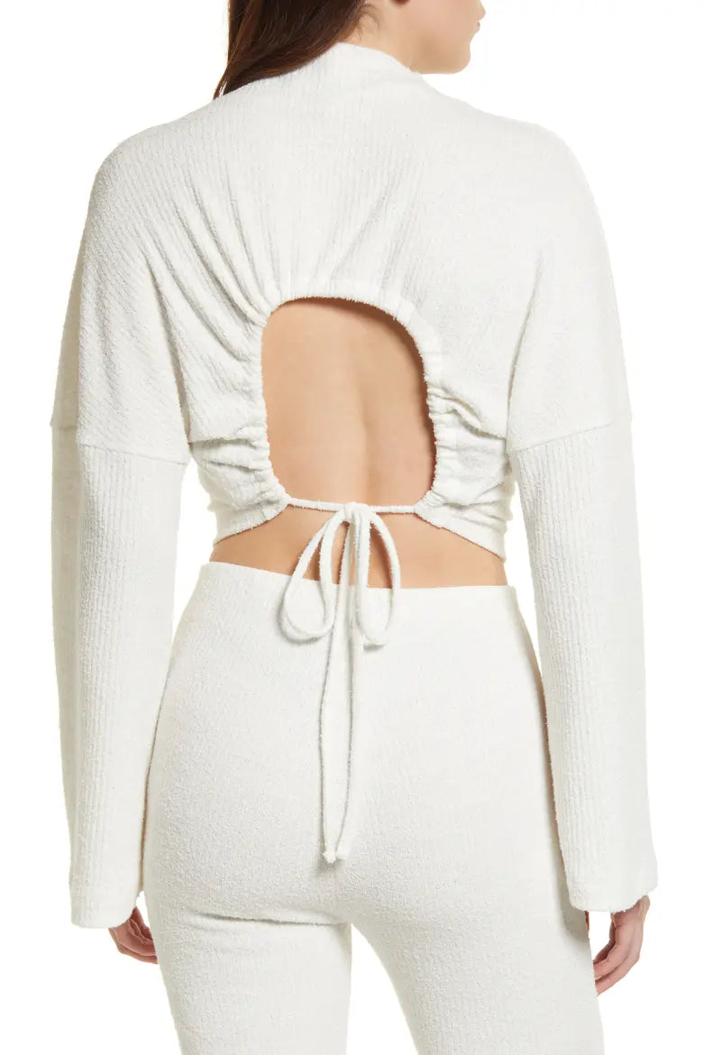 Ribbed Textured Open Back Top - Ivory