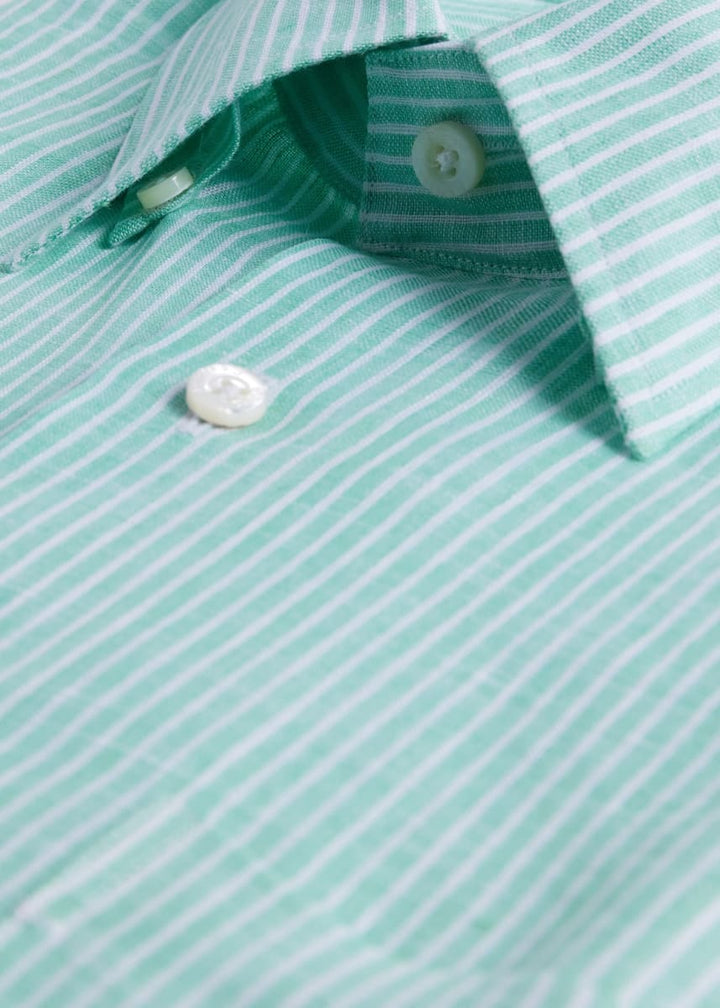 Linen Pencil Stripe Sport Shirt - Green