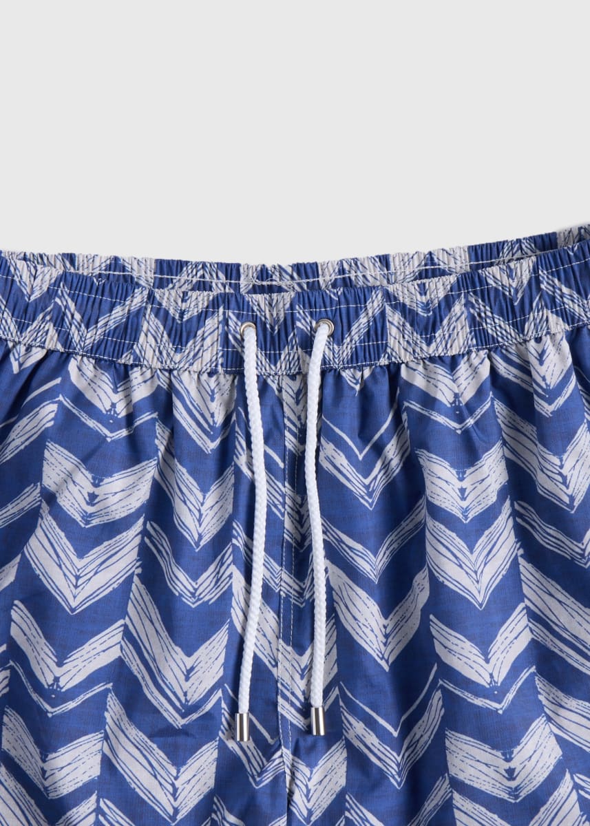 Chevron Batik Print Swim Trunk - Indigo