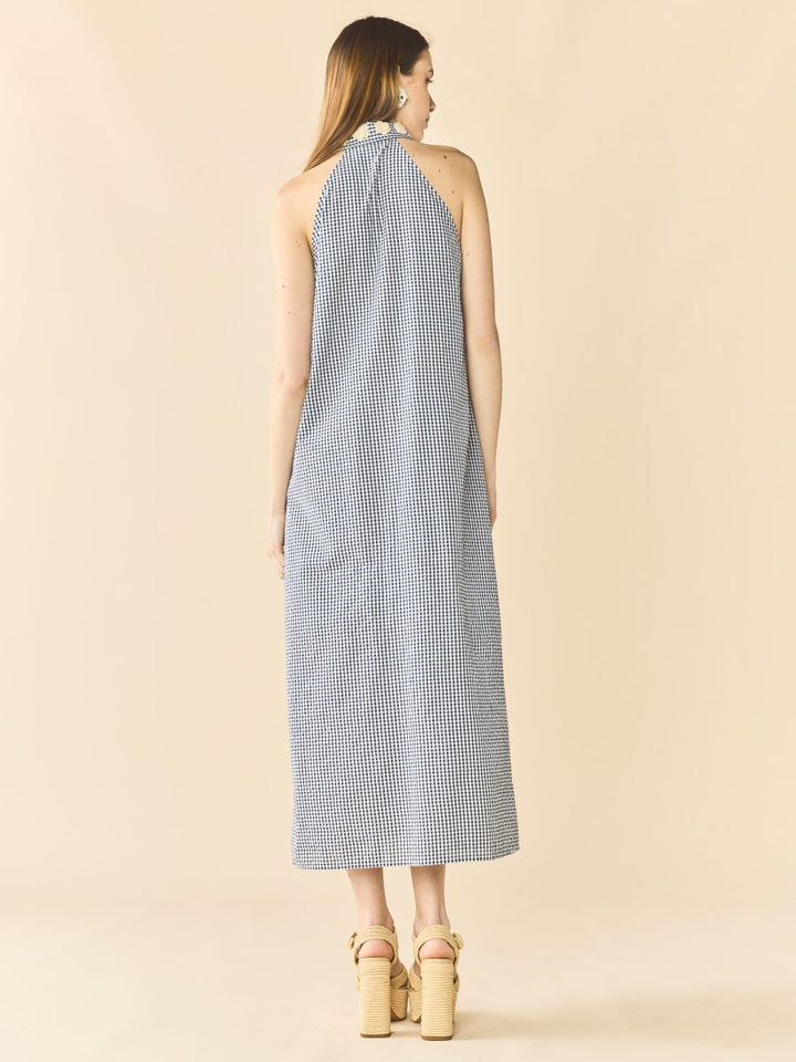 Cami Collar Dress x Rainey - Navy Gingham With Cream Crochet Applique