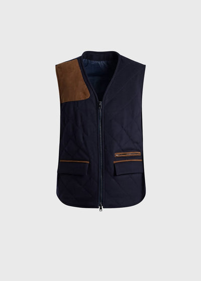 Quilted Vest with Suede Detail - Navy