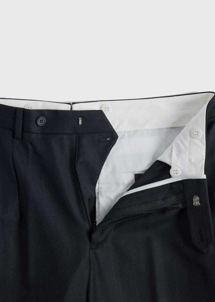 Charcoal Super 110s Wool Pleated Trouser - CHAR