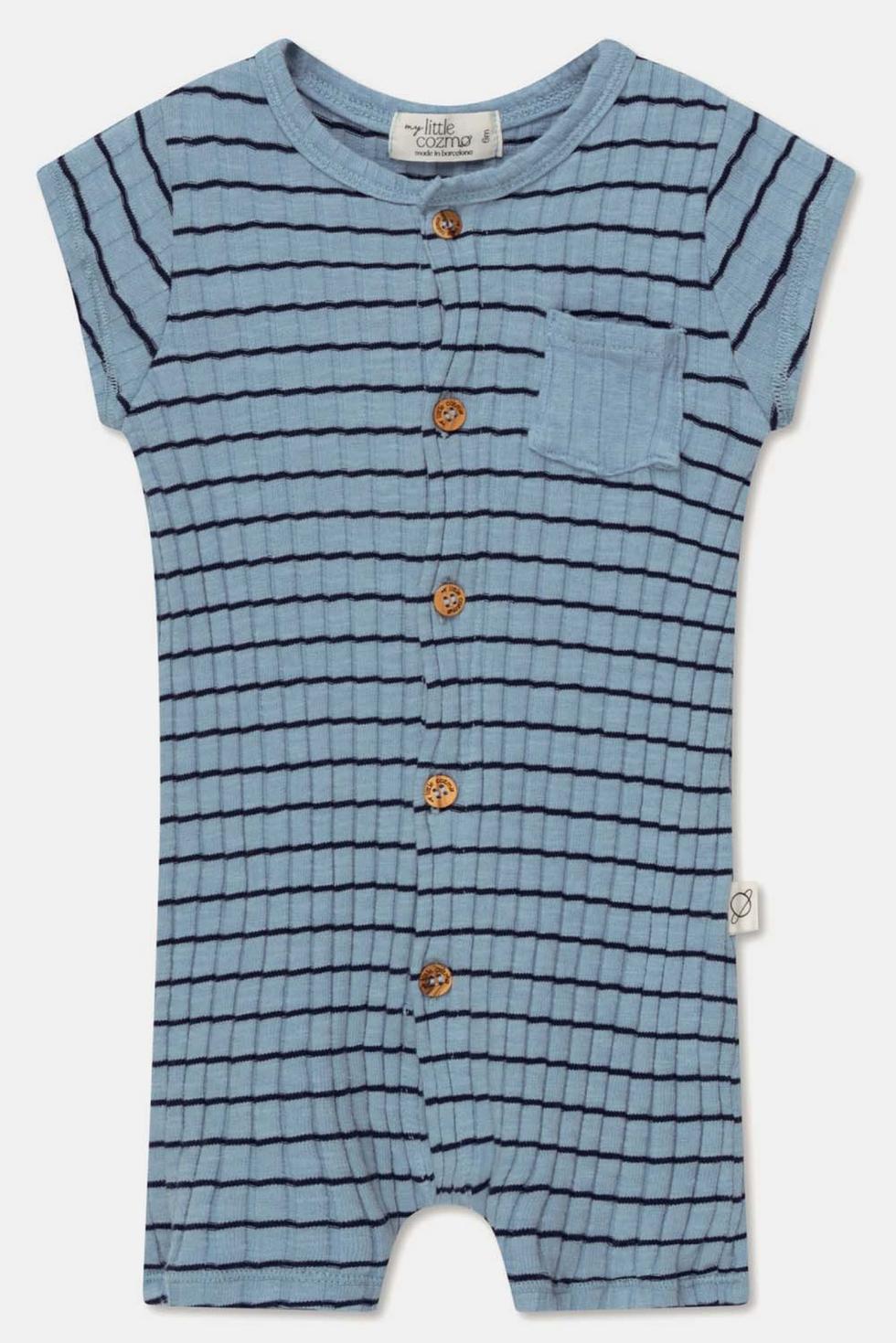 Rib stripe baby jumpsuit - Sky blue