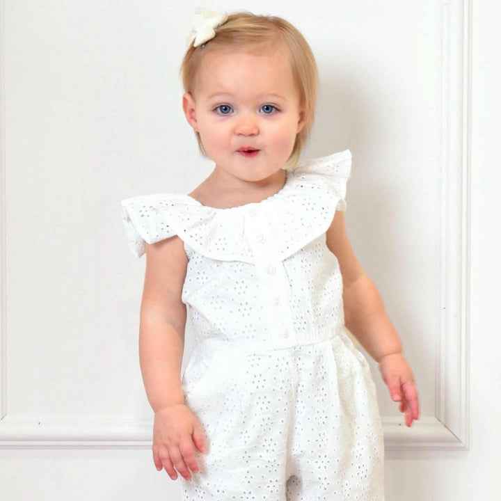 Baby Organic Eyelet Ruffle Romper - White Eyelet