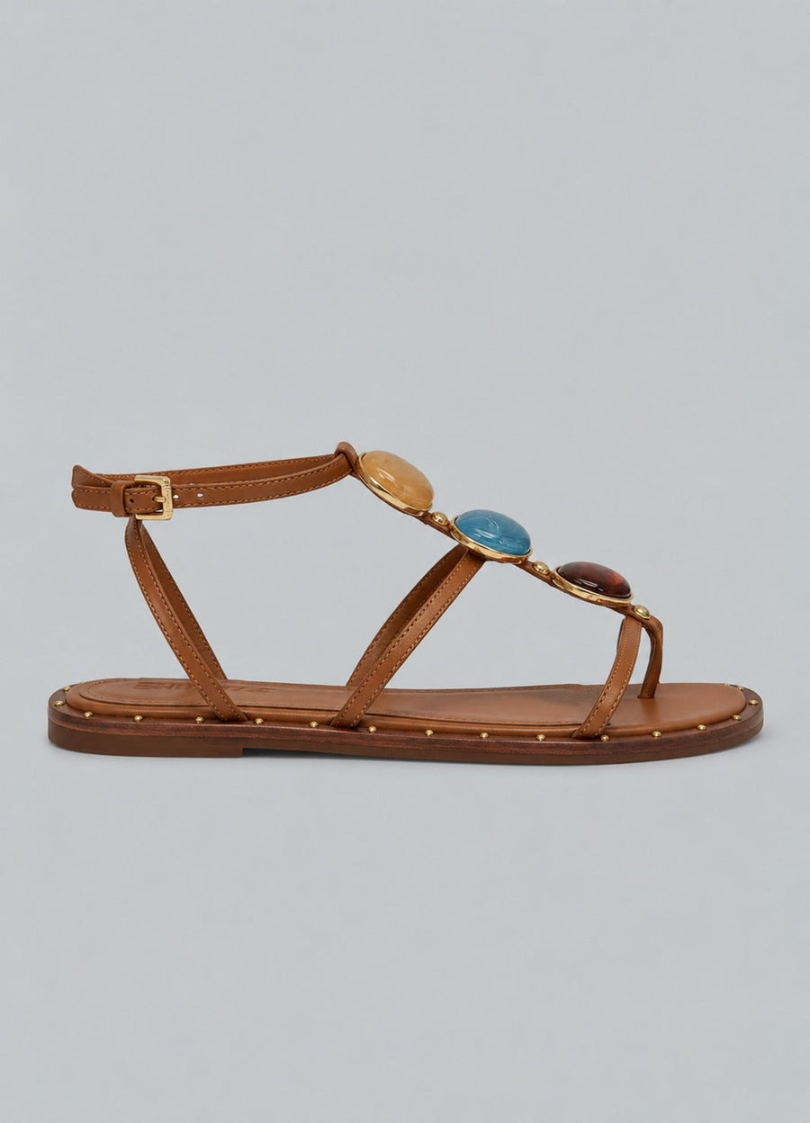 Milos Leather Flat Sandals - Miele - Sandal