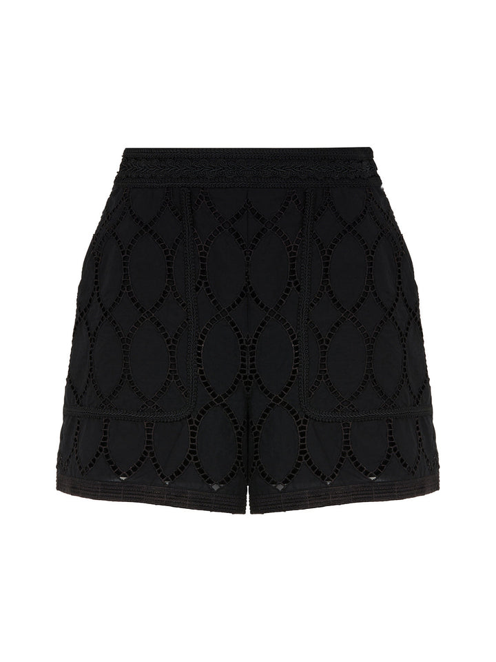 Embroidered Wide-Leg Shorts - Black