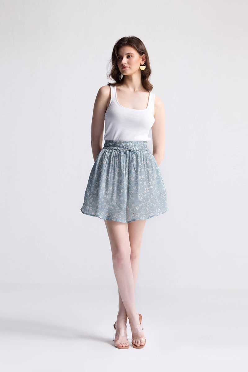 Drawstring Short Skirt - Floral Poetry