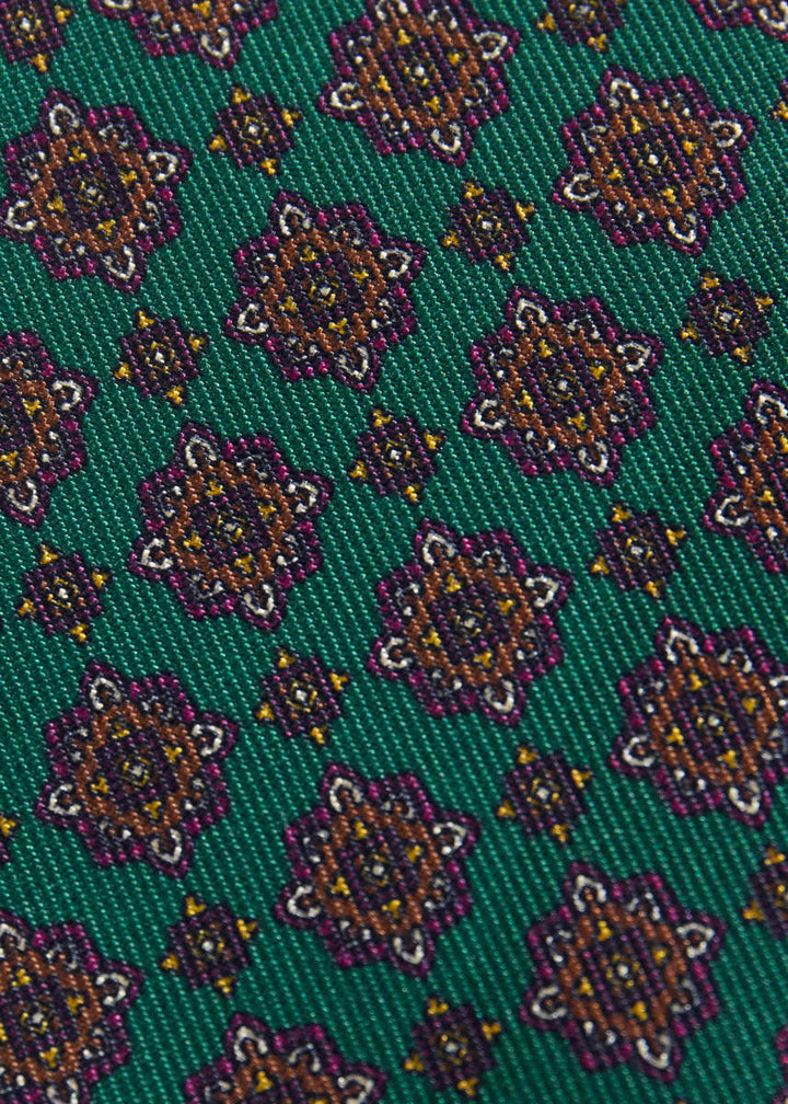 Silk Medallion Print Tie - Green