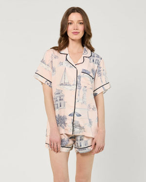 Florida Toile Pajama Shorts Set - Pink Navy