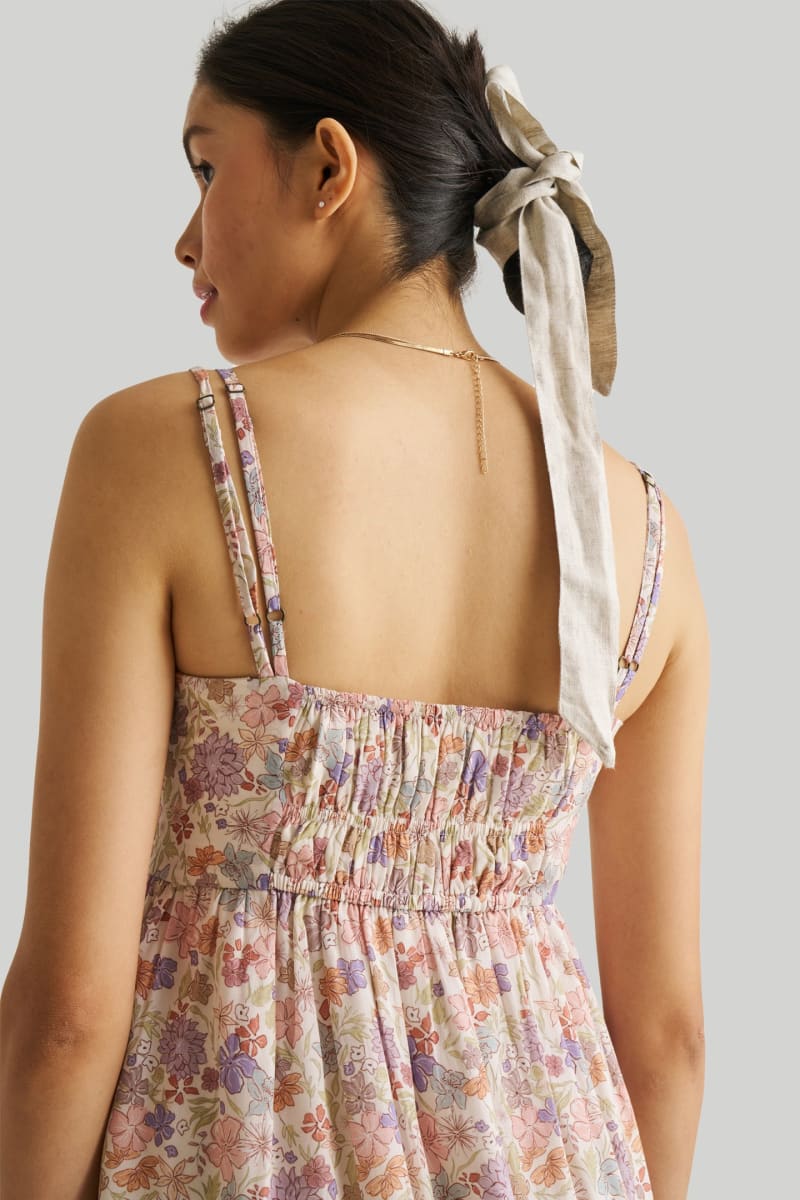 Strappy Gathered Floral Midi Dress - Remixed Wildflowers