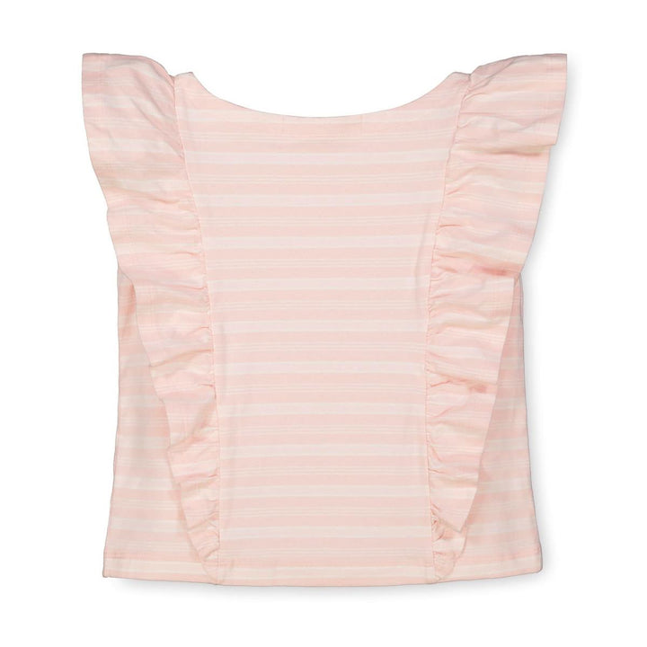 Ruffle Knit Top - Light Pink Stripe