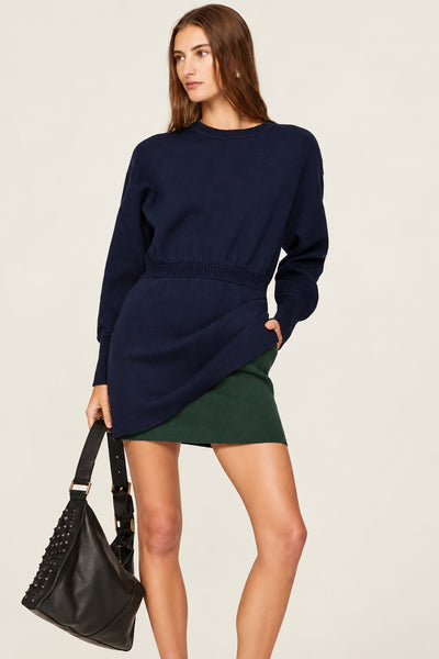 Bi-Color Sweater Mini Dress - Navy