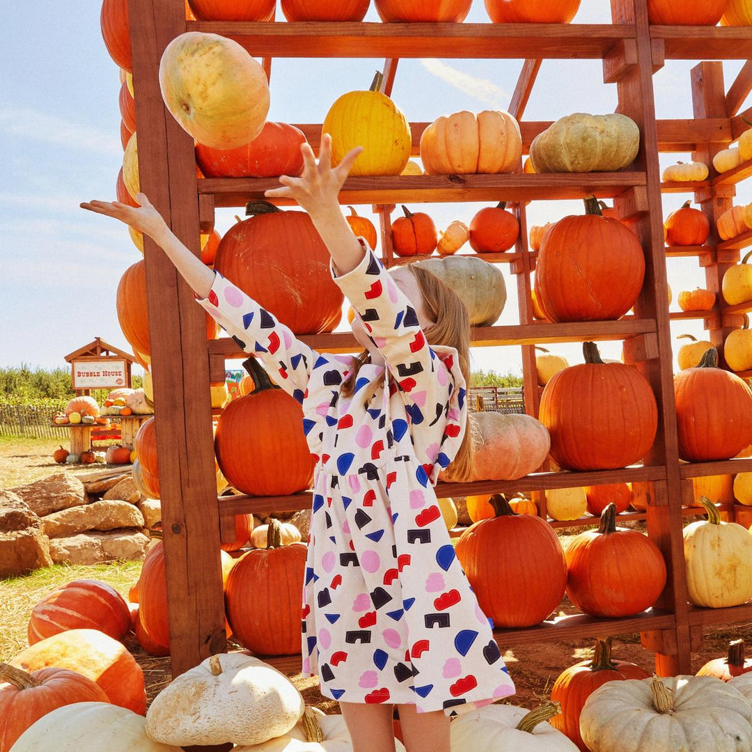 Recycled Cotton Shapes Kid Ruffle Dress - Petal Pink Multi