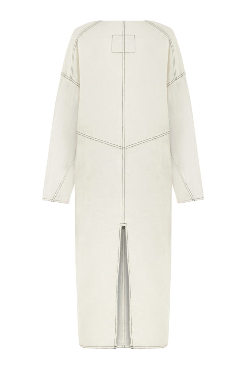 Draped Deep V-Neck Dress - Ecru