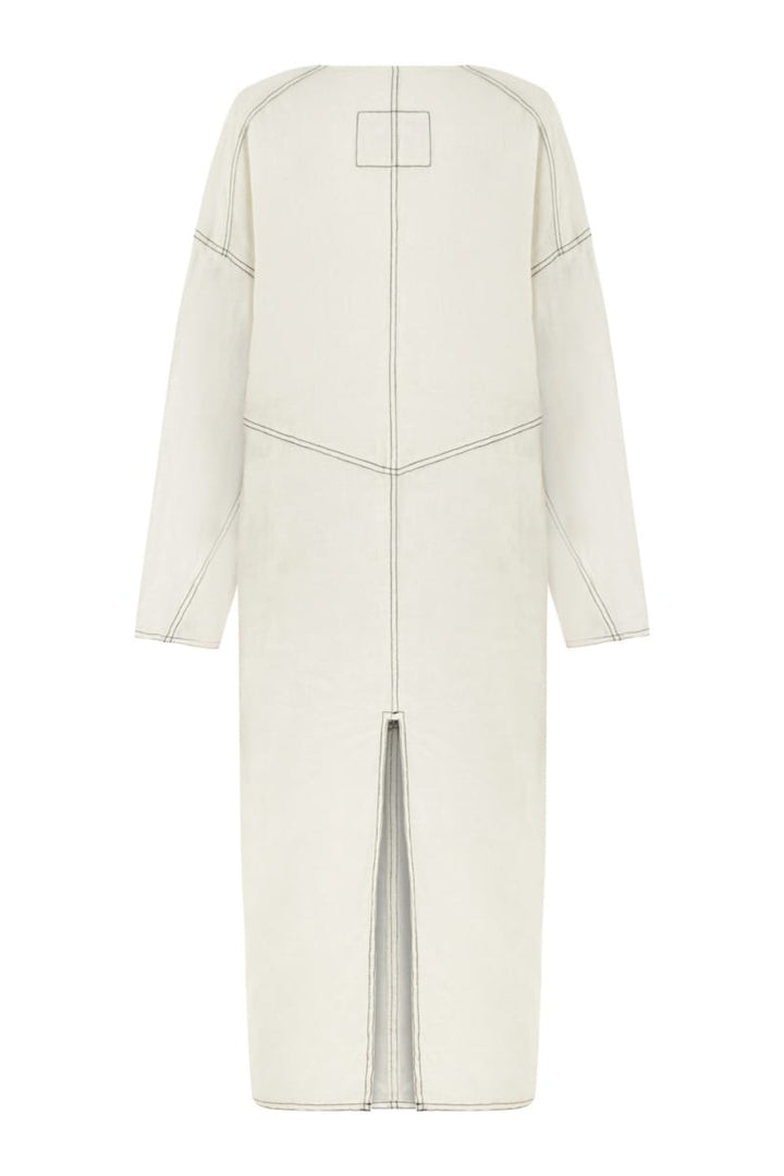 Draped Deep V-Neck Dress - Ecru