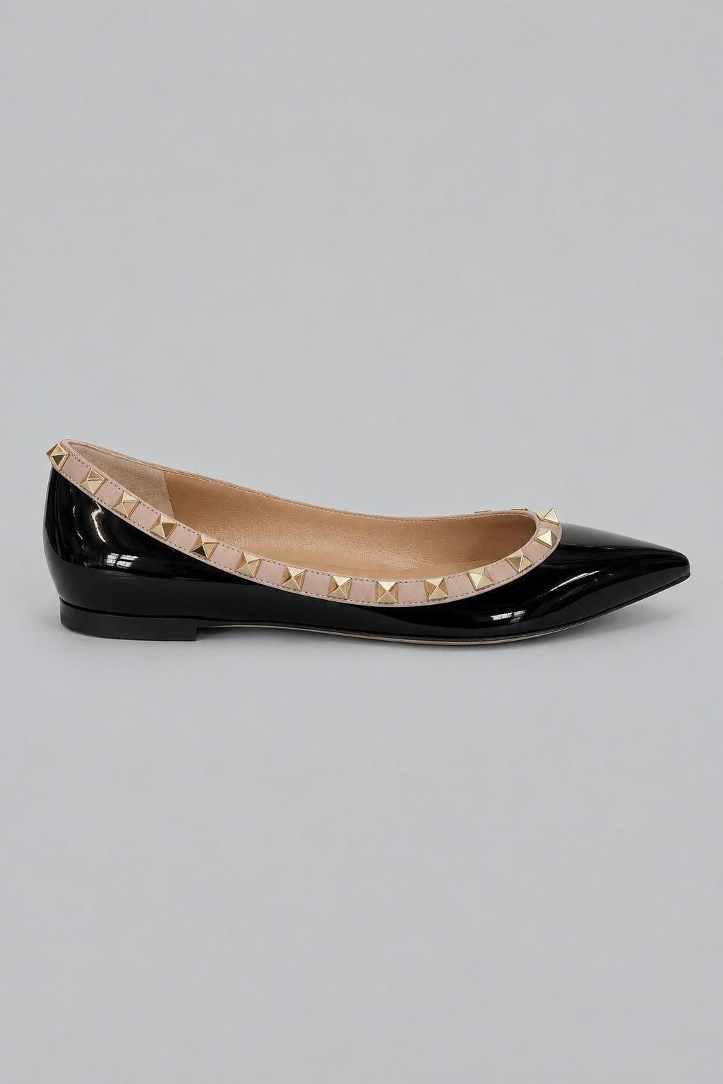 Women's Rockstud Pointed Toe Ballet Flats - Black/Poud