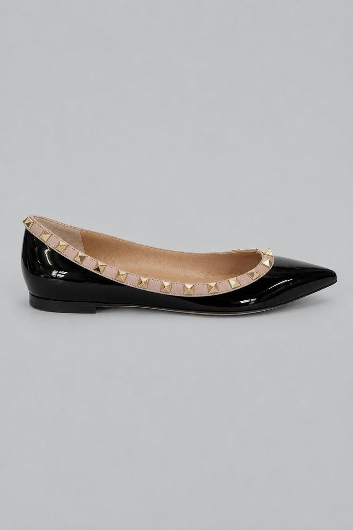 Women's Rockstud Pointed Toe Ballet Flats - Black/Poud