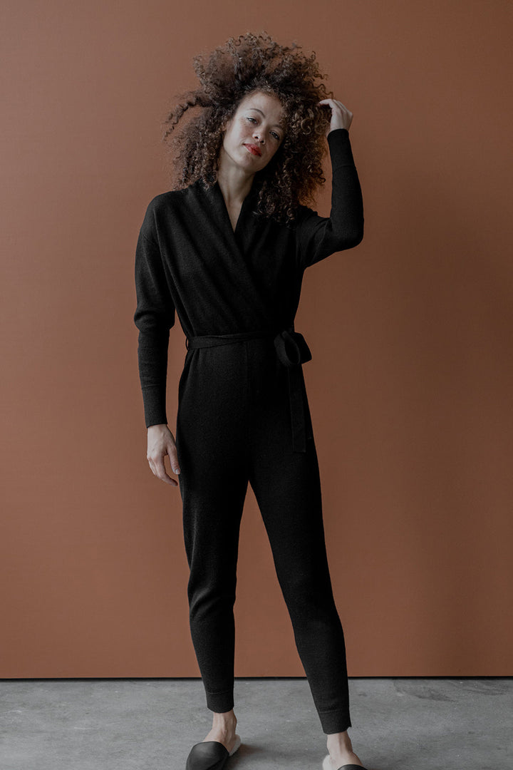Wrap Neck Jumpsuit - Black