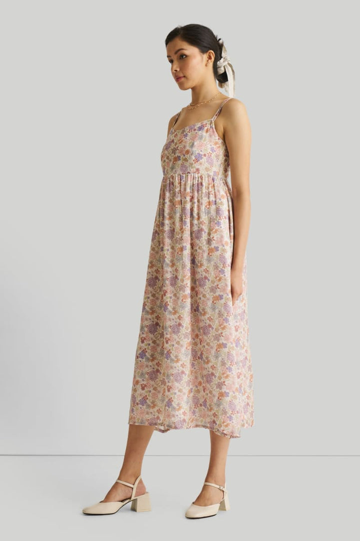 Strappy Gathered Floral Midi Dress - Remixed Wildflowers