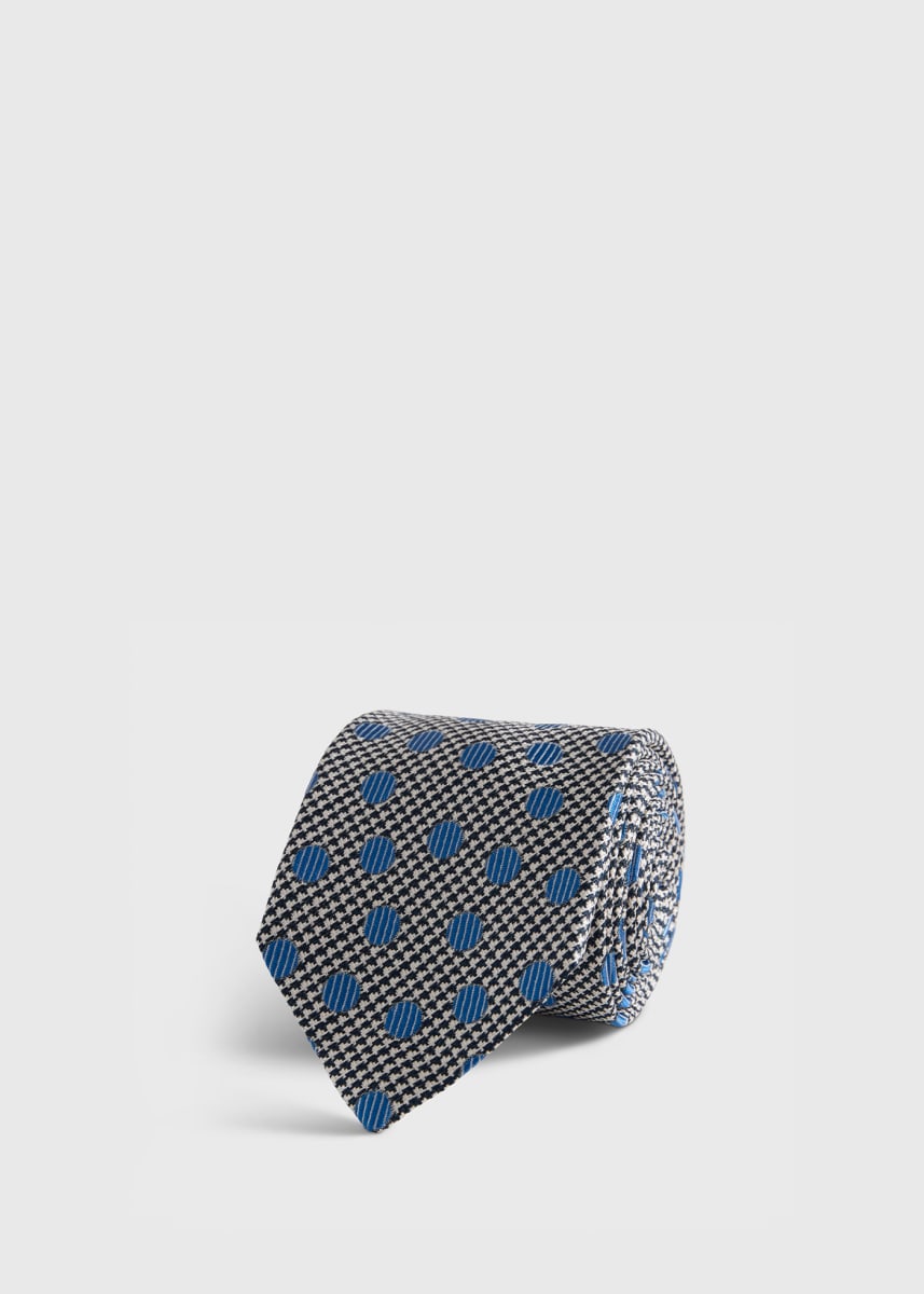 Circle and Houndstooth Silk Tie - Blue