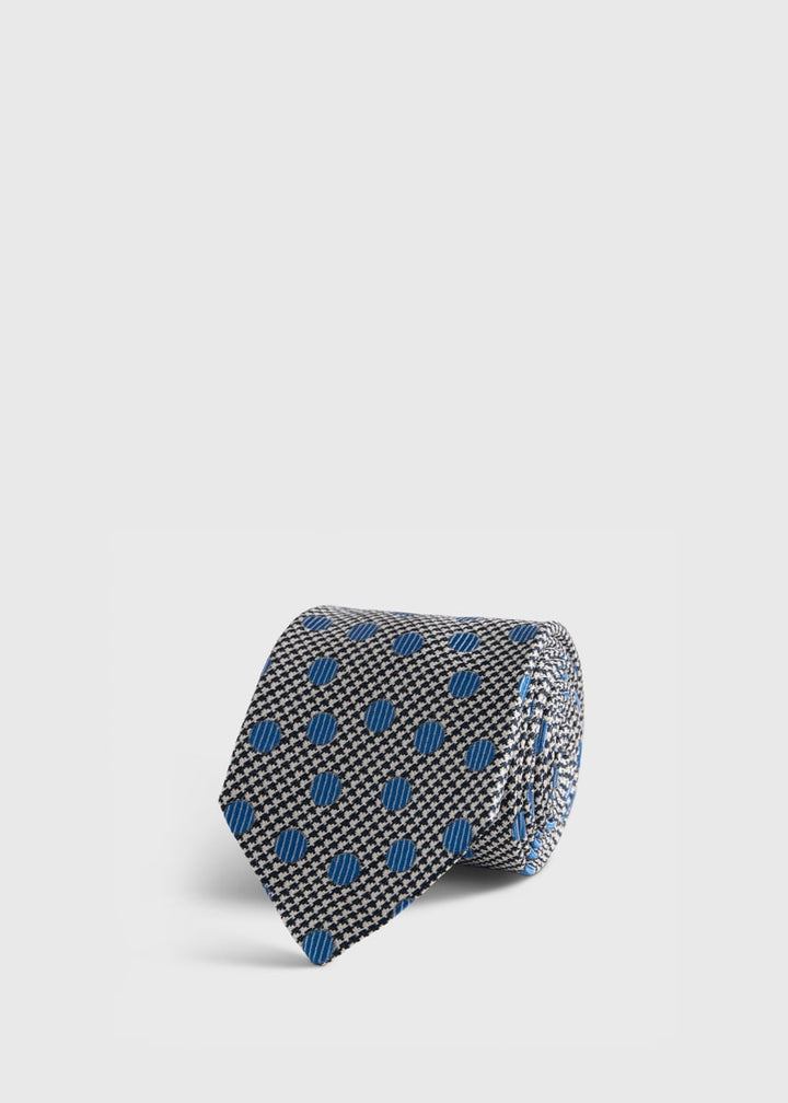 Circle and Houndstooth Silk Tie - Blue
