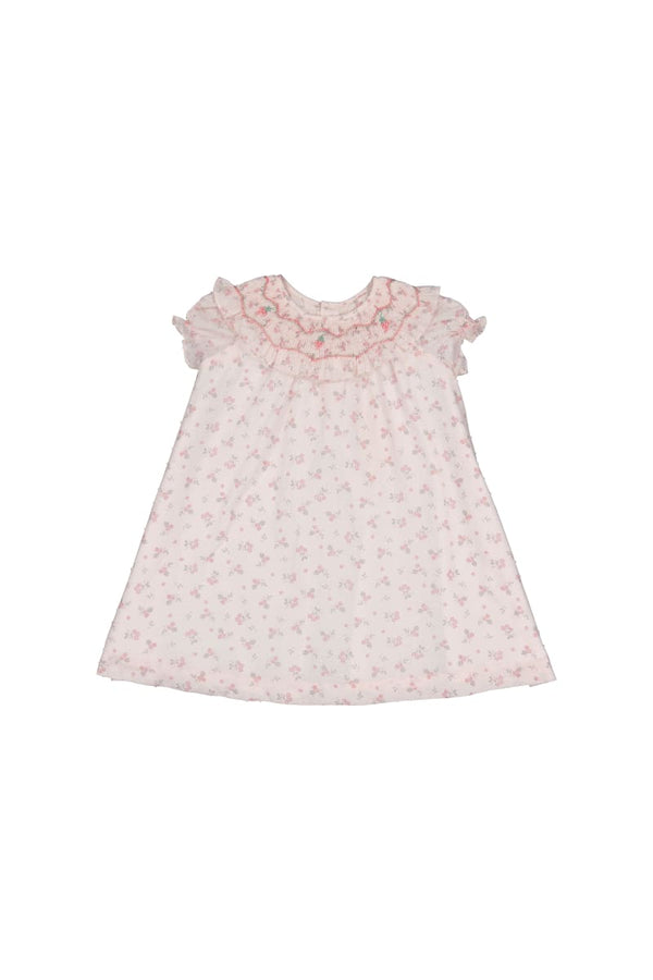 Myrtille Short Sleeve Bishop Dress - Floral/Pink