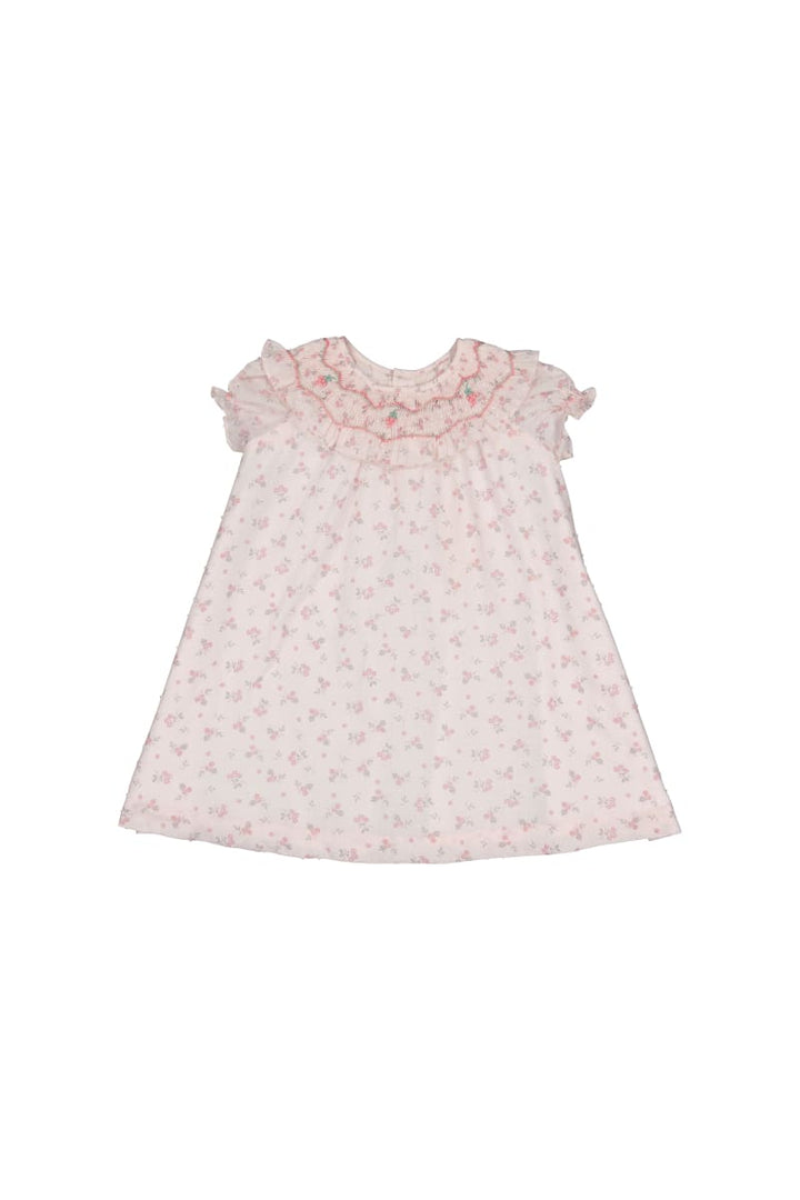 Myrtille Short Sleeve Bishop Dress - Floral/Pink