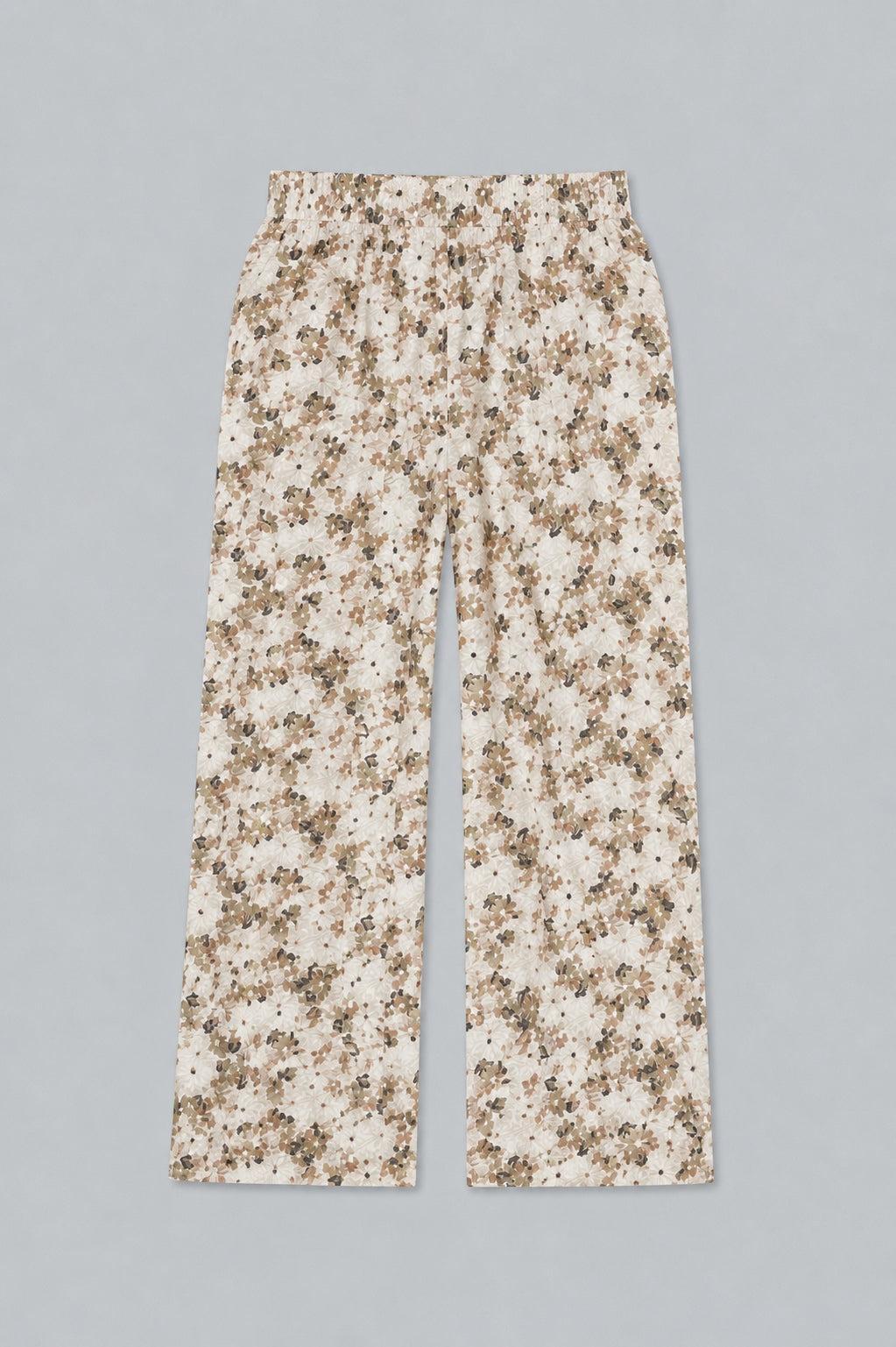 Floral Wide Leg Pants - Tan Combo